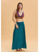 Elastic Waist Drape Detailed Petrol Long Skirt 4491